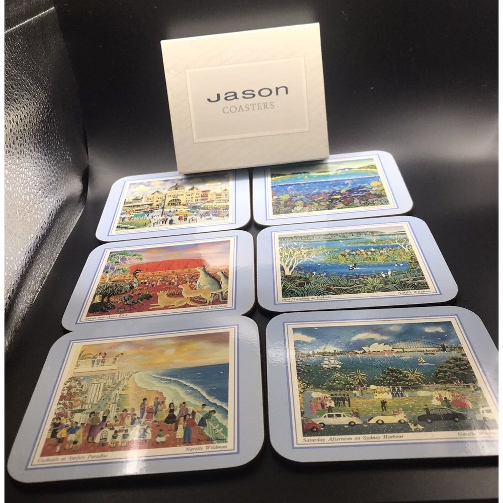 Jason Coasters New Zealand Art Points Of Interest Cork Back Set~6